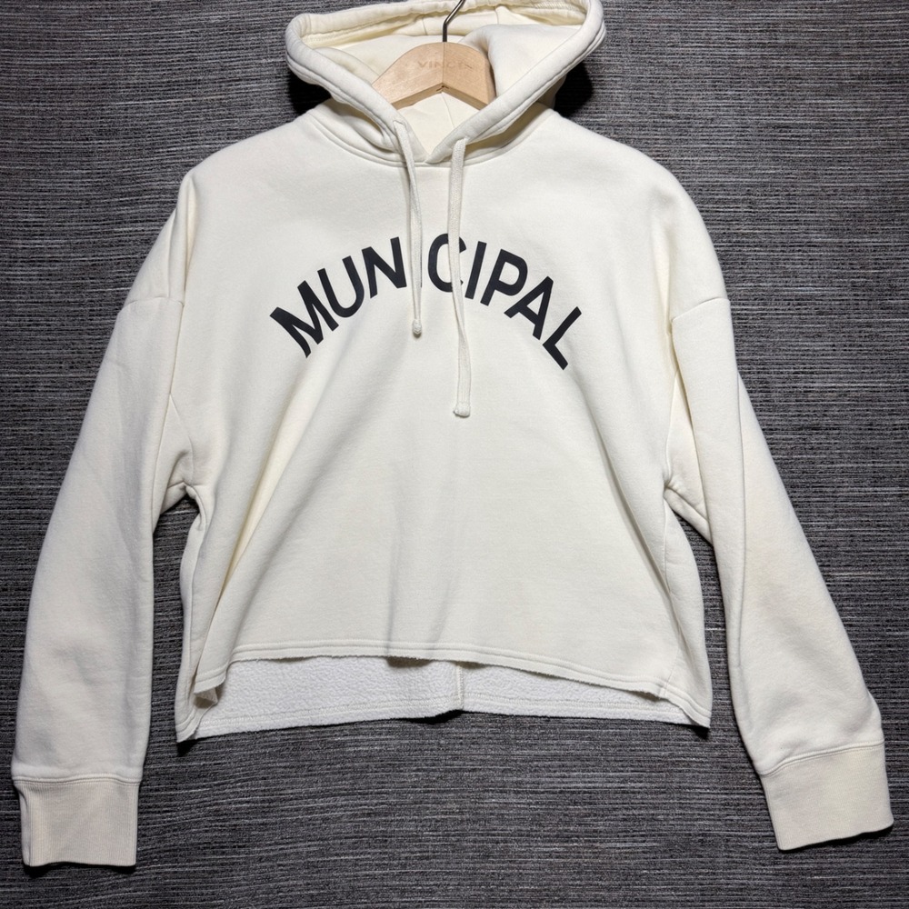 Municipal Hoodie Womens M Cream LS Sport Utility Gear Cropped Logo Pullover